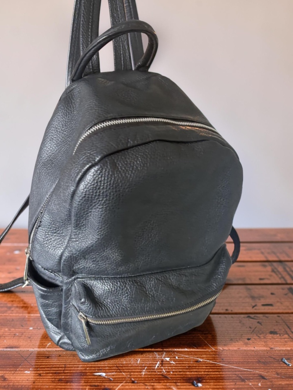 Made in Italy Black Pebbled Leather Convertible Backpack